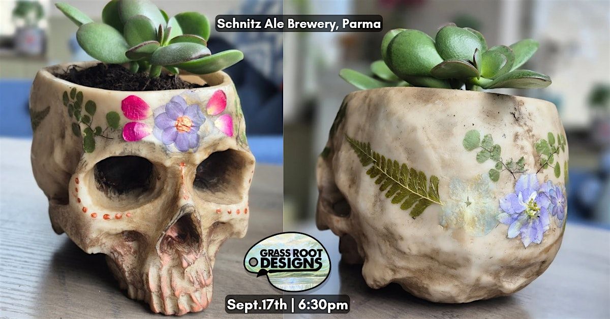 Pressed Flower Skull Planter Paint + Sip | Schnitz Ale Brewery