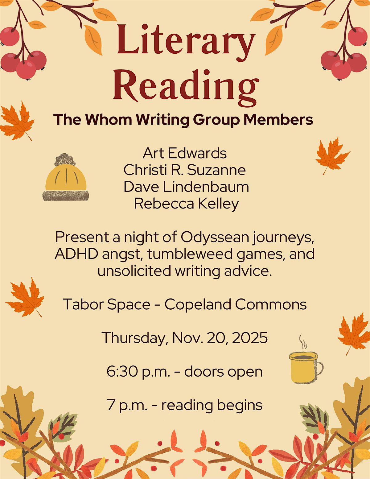 The Whom Writing Group Literary Reading