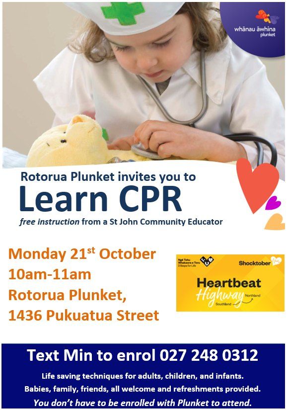 Learn CPR - life saving instruction taught by St John at Rotorua Plunket