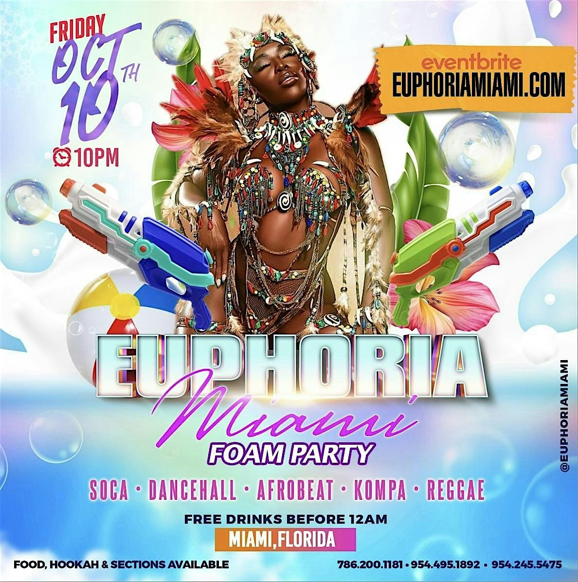 Euphoria Miami :  Foam Party Free Drinks Til 12AM - Miami Carnival