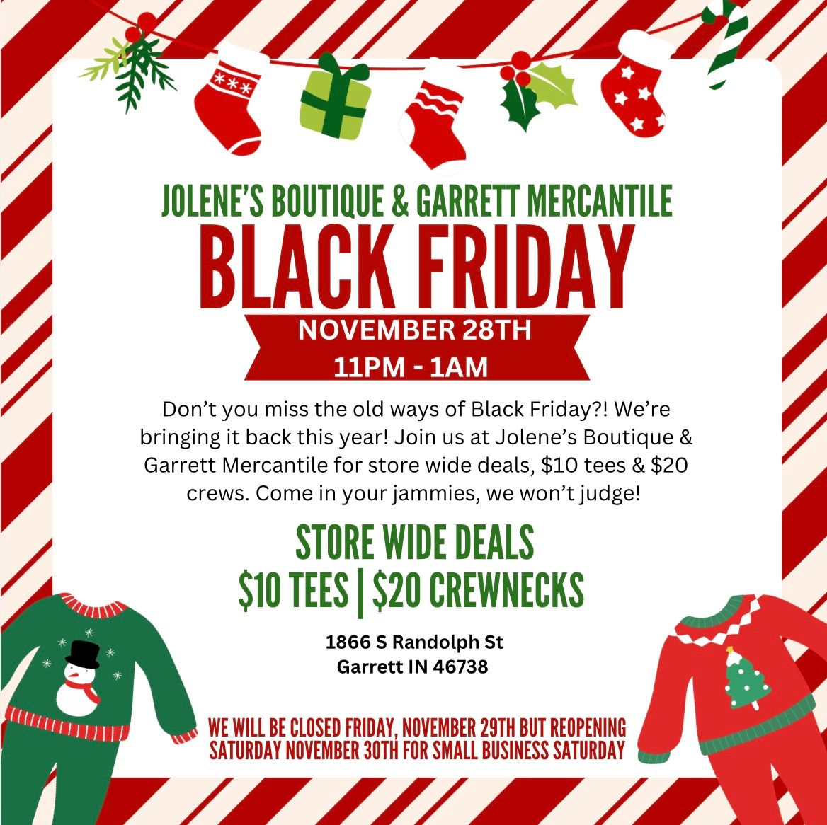 BLACK FRIDAY at Jolene\u2019s & Garrett Mercantile \ud83d\udda4\ud83d\udc05\u25aa\ufe0f\ud83e\udd93\u2660\ufe0f