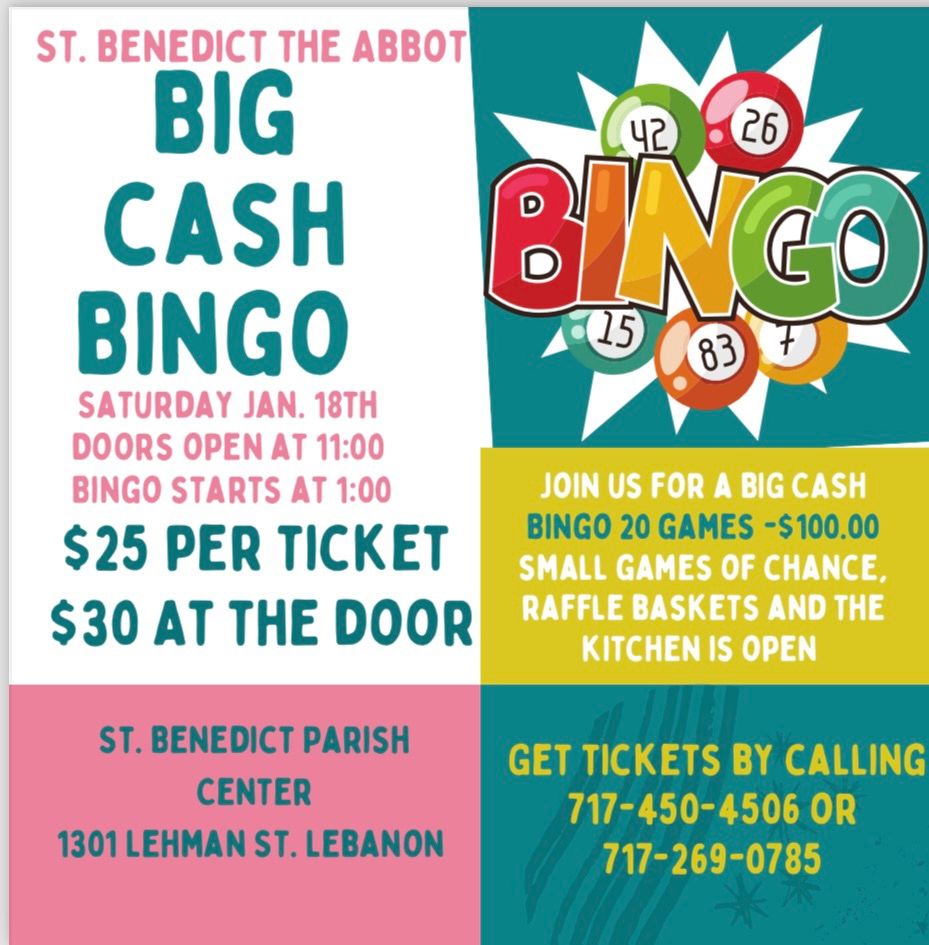 Saint Benedict\u2019s BIG CASH BINGO!!