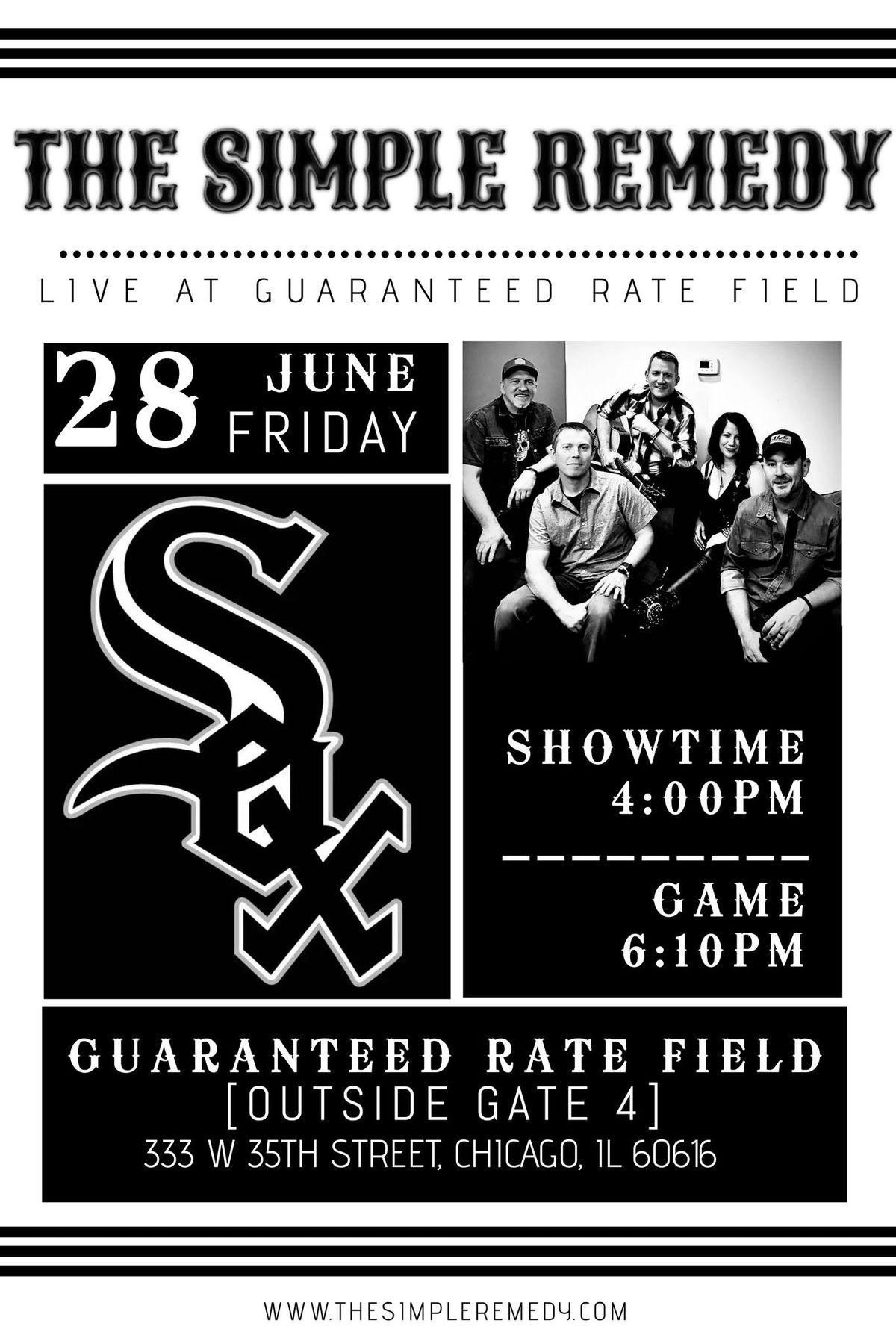 The Simple Remedy at White Sox\/Guaranteed Rate - PREGAME SHOW w\/ Postgame concert by Jordan Davis! 