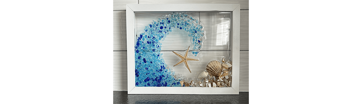 Beach Wave Crushed Glass Shells & Sand  Resin in Frame  Art Sip Class