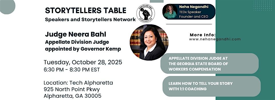 Storytellers Table October event with Judge Neera Bahl