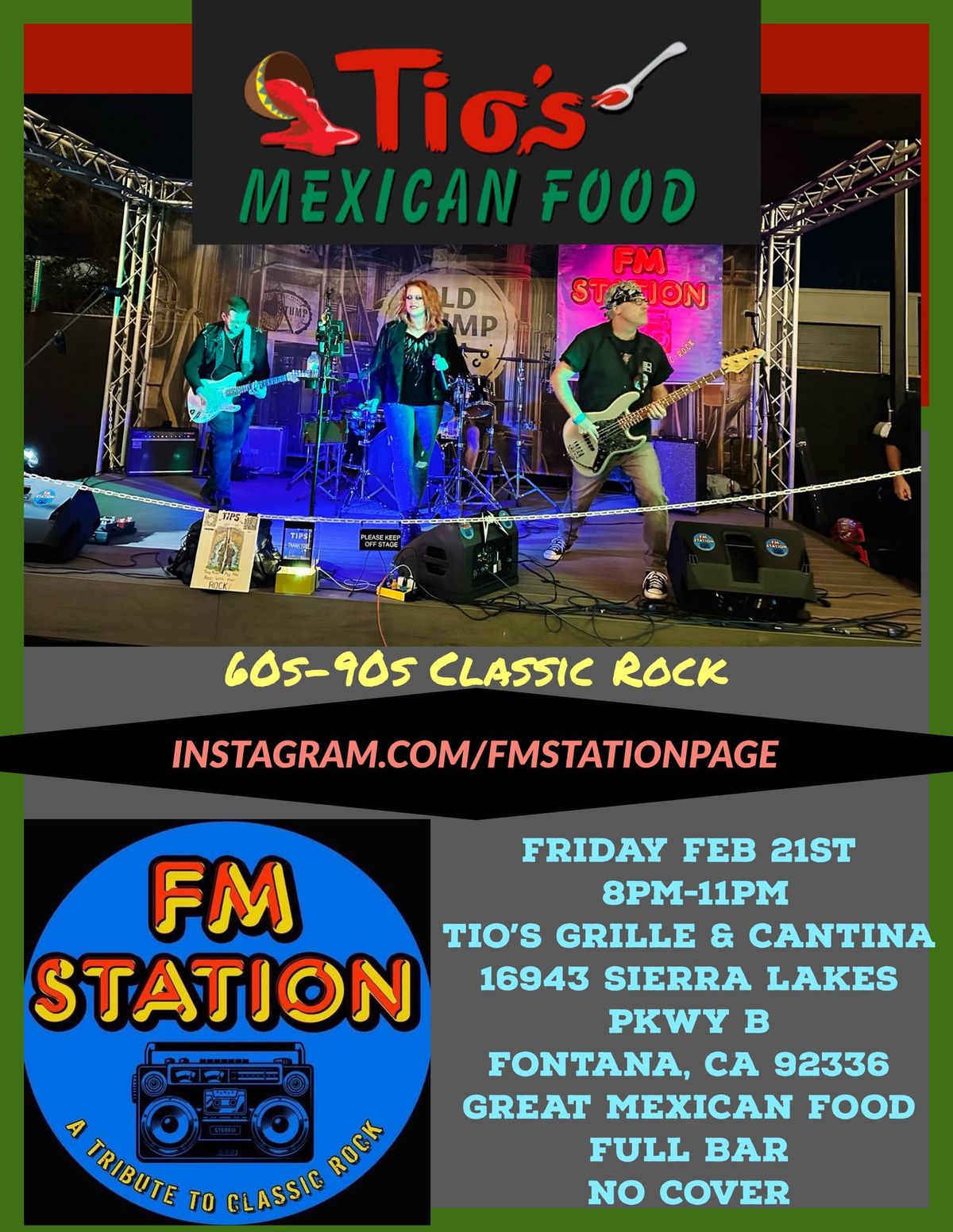 FM Station (A Tribute to 60s-90s Classic Rock) returns to Tio\u2019s Grille & Cantina Fontana