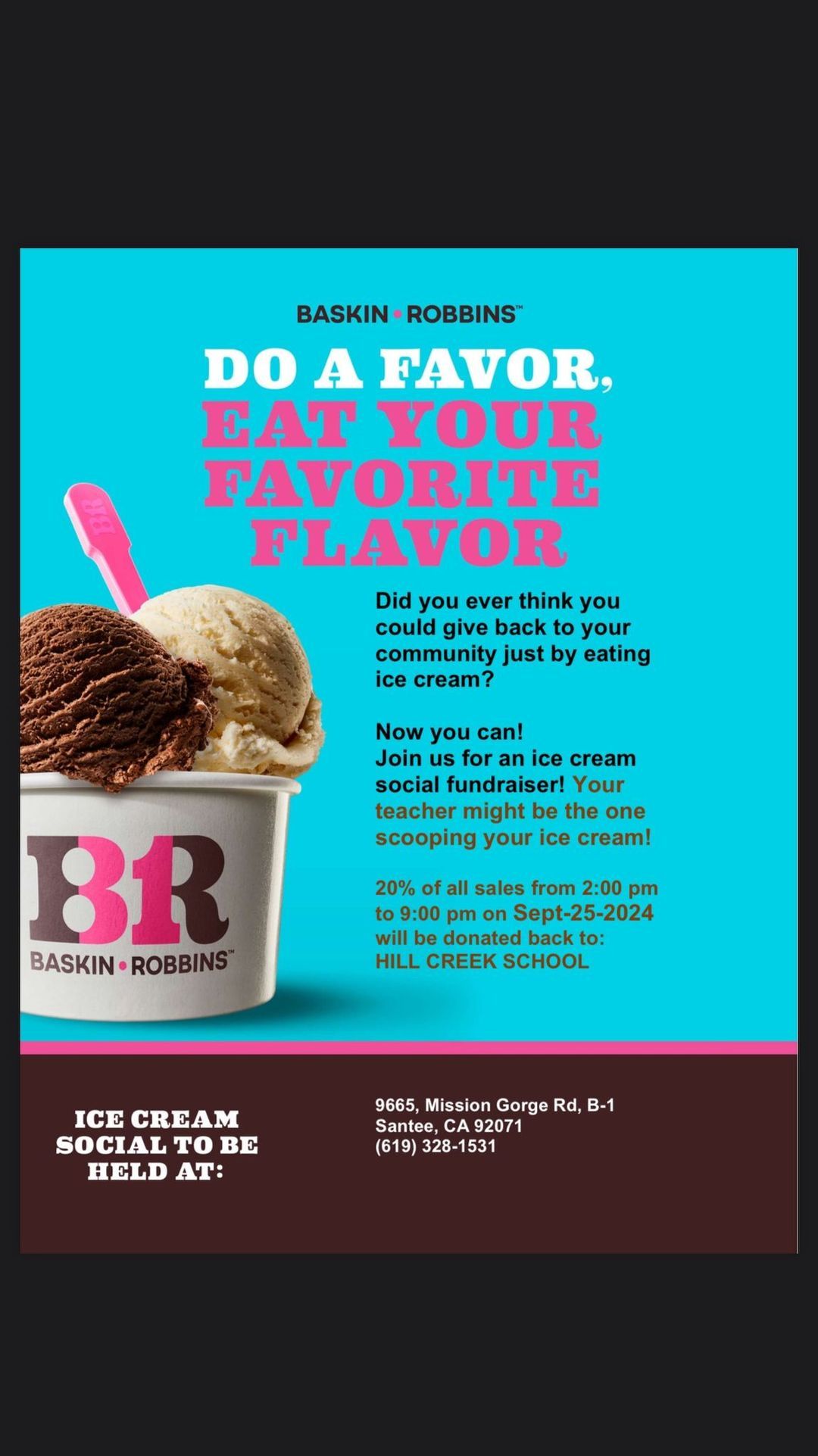 Baskin Robbins Fundraiser Hill Creek