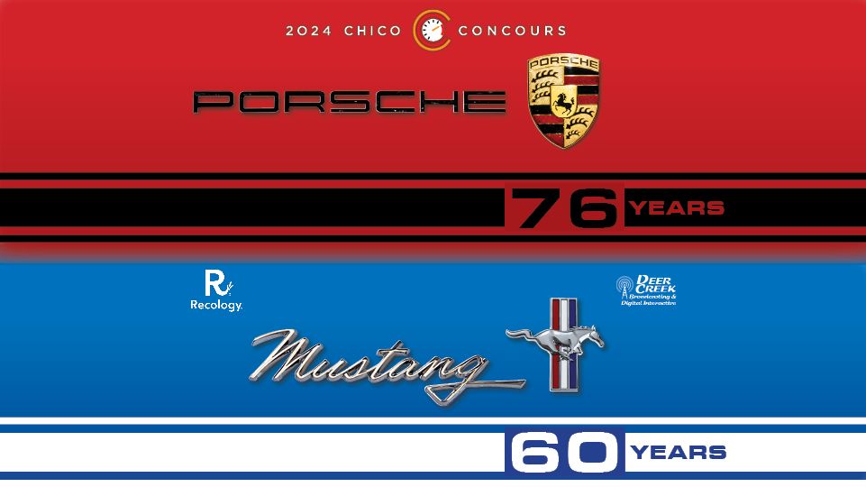 Chico Concours car show - celebrating 60 Years of Mustang \/ 76 Years of Porsche