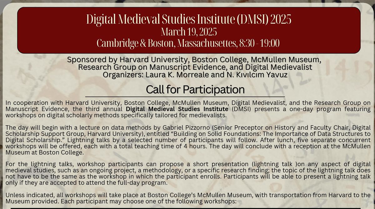 Digital Medieval Studies Institute (DMSI) 2025 in Cambridge & Boston