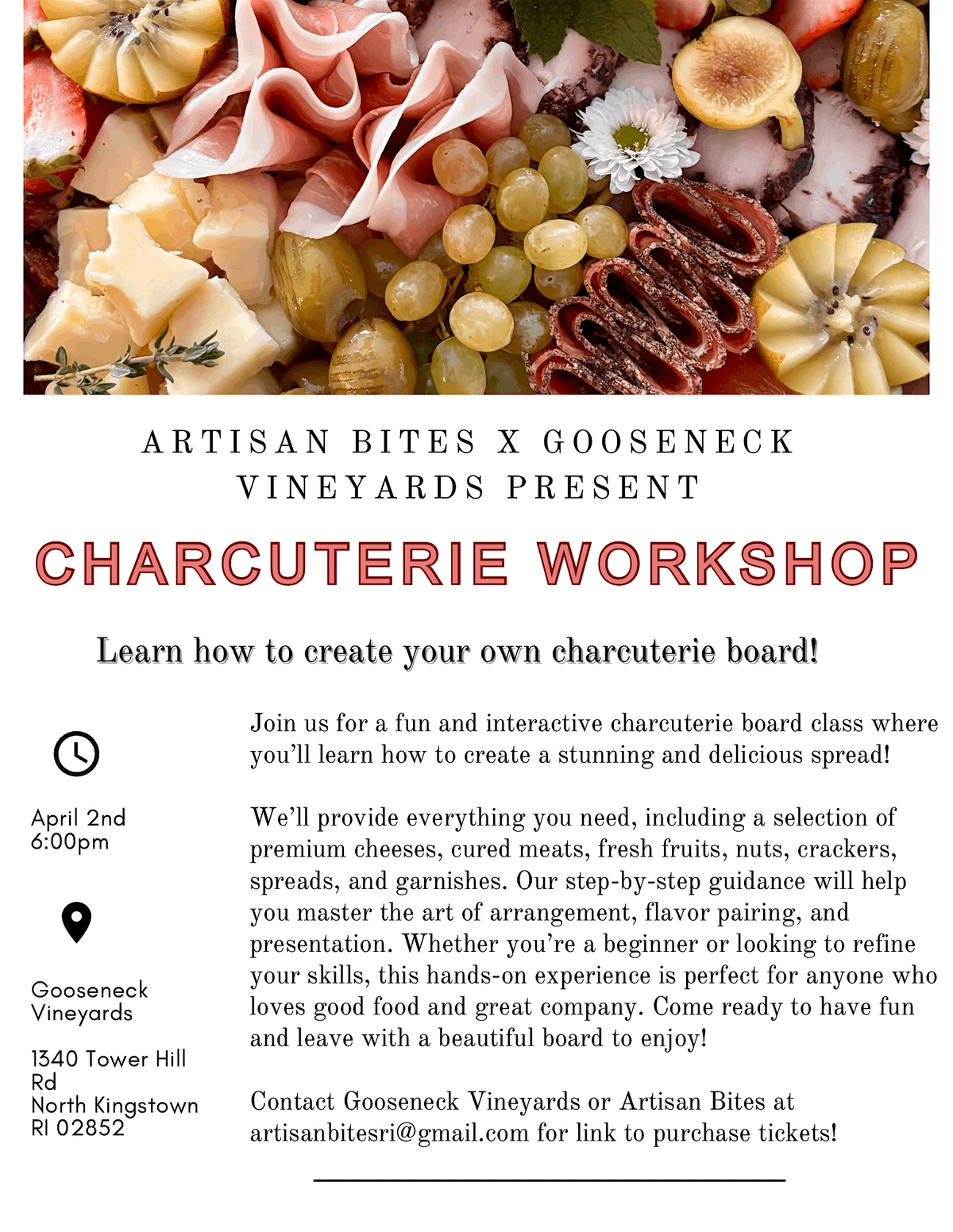 Charcuterie Workshop Artisan Bites X Gooseneck Vineyards