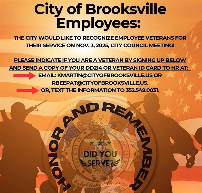 City of Brooksville Employees - Calling all Veterans!