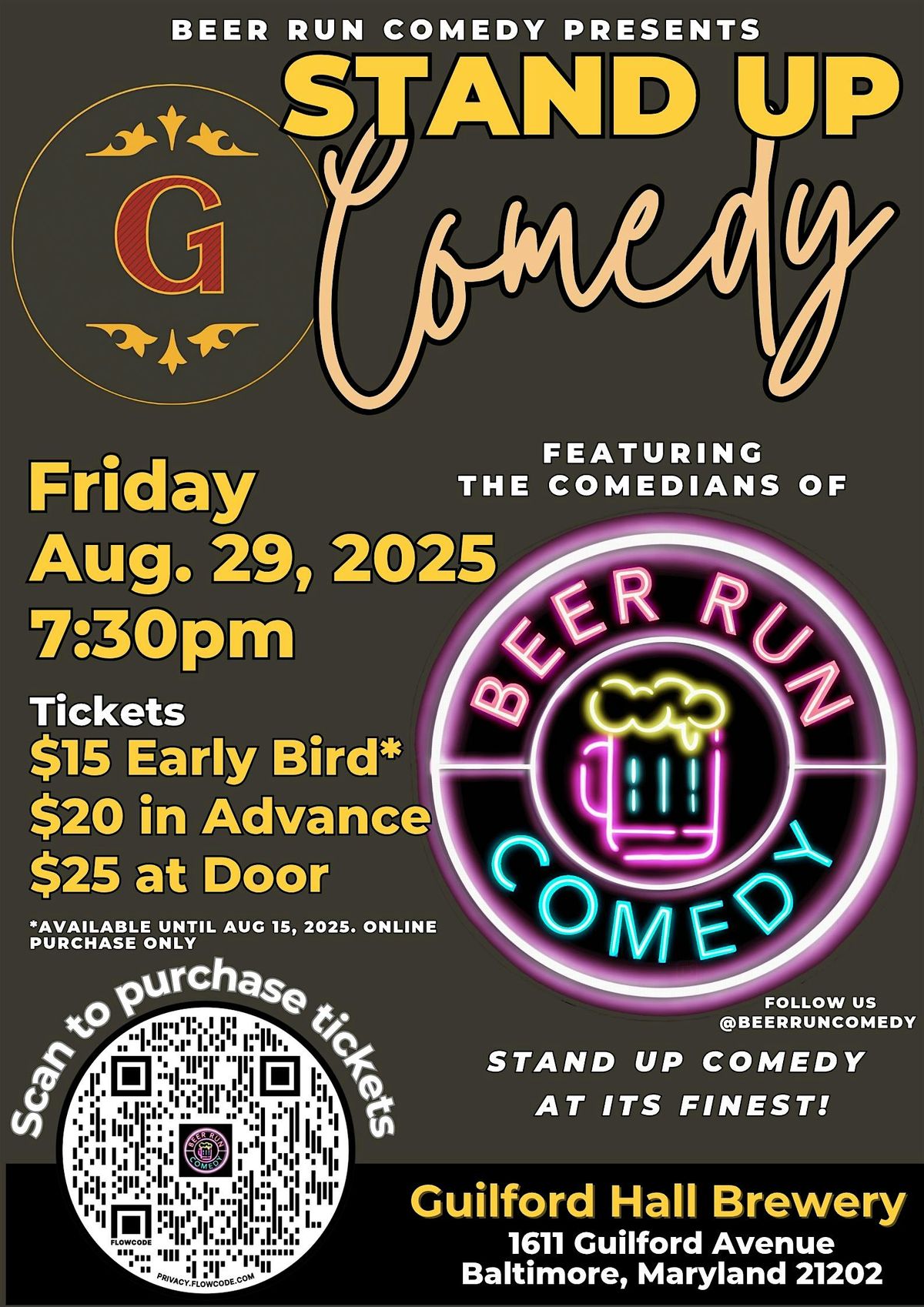 Beer Run Comedy presents: Stand Up Comedy Night at Guilford Hall Brewery