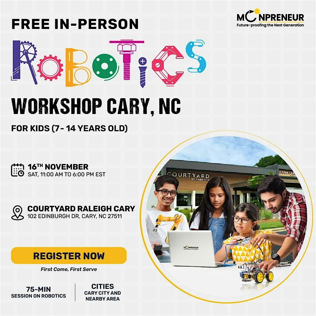 In-Person Robotics Workshop For Kids at Cary, NC