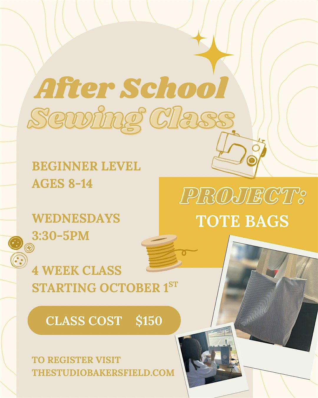 4 week Beginner Kids Sewing Class  (Ages 8-14)