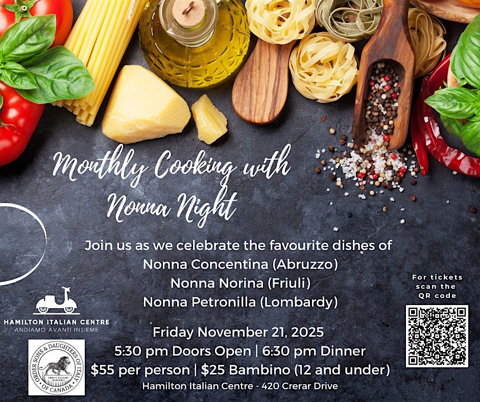 Cooking with Nonna Night - Monthly Dinner Event
