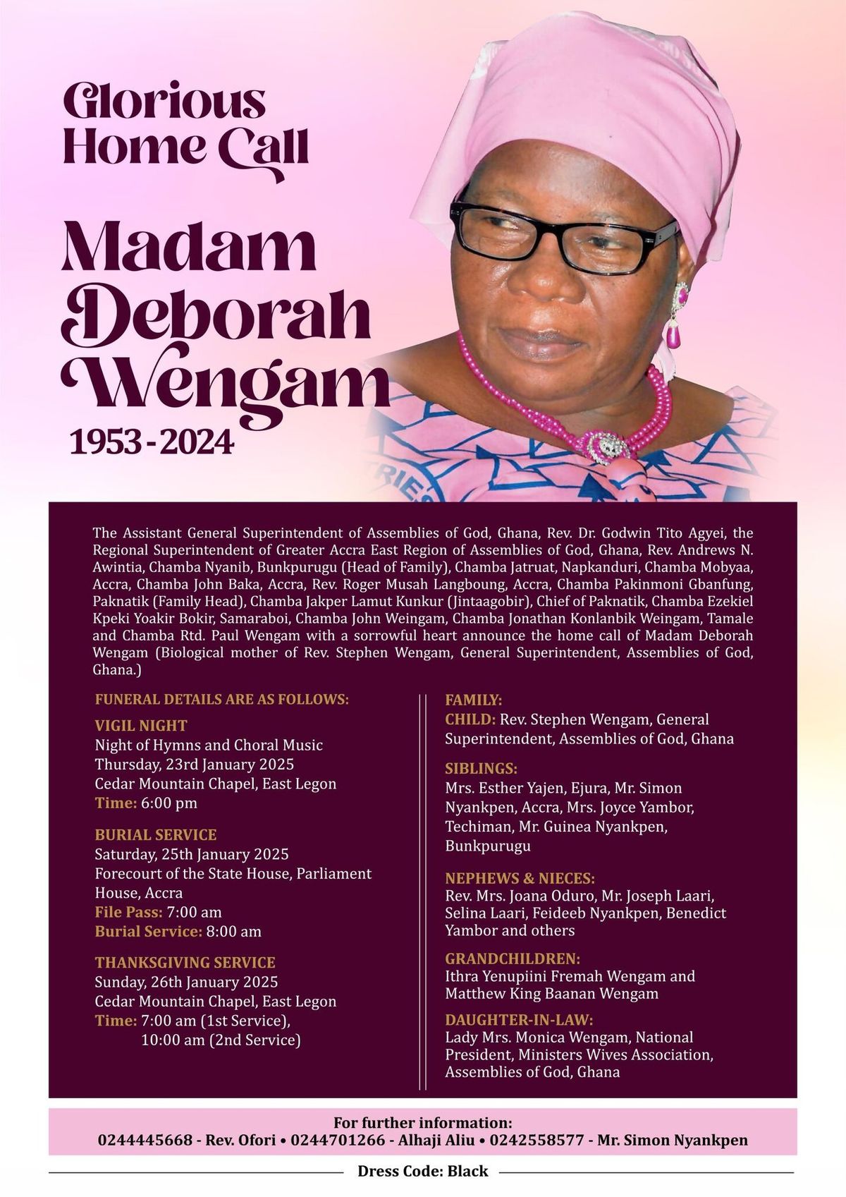 Final Home Call service for Madam Deborah Wengam