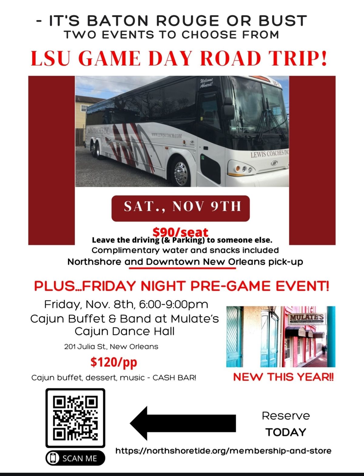 LSU Pre-game event and Private Coach Transportation to B.R.