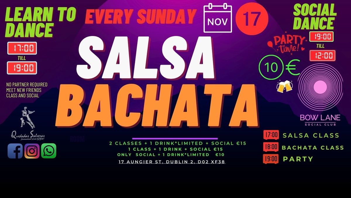 SUNDAY CLASSES- BACHATA & SALSA & SOCIAL at BOW LANE