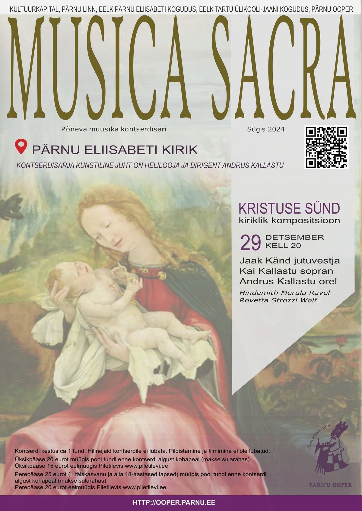 MUSICA SACRA. KRISTUSE S\u00dcND. Jaak K\u00e4nd (jutuvestja), Kai Kallastu (sopran), Andrus Kallastu (orel)