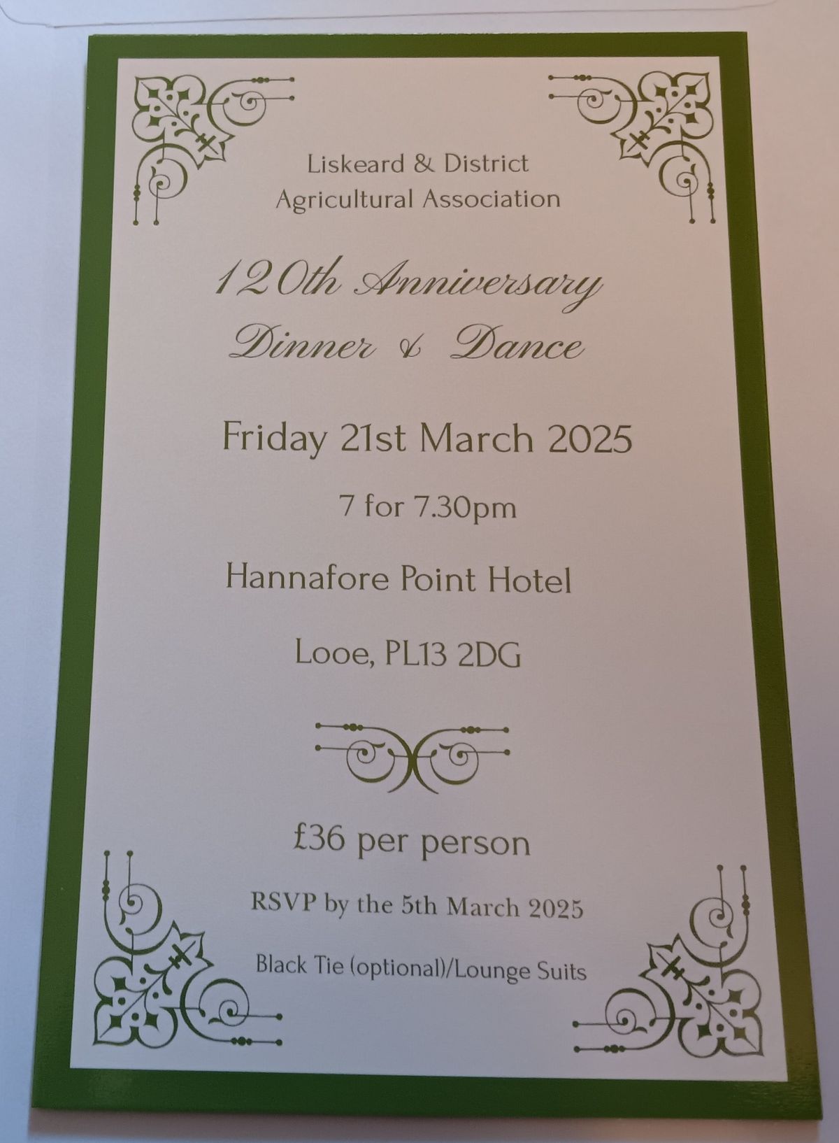 120th Liskeard Show Anniversary Dinner