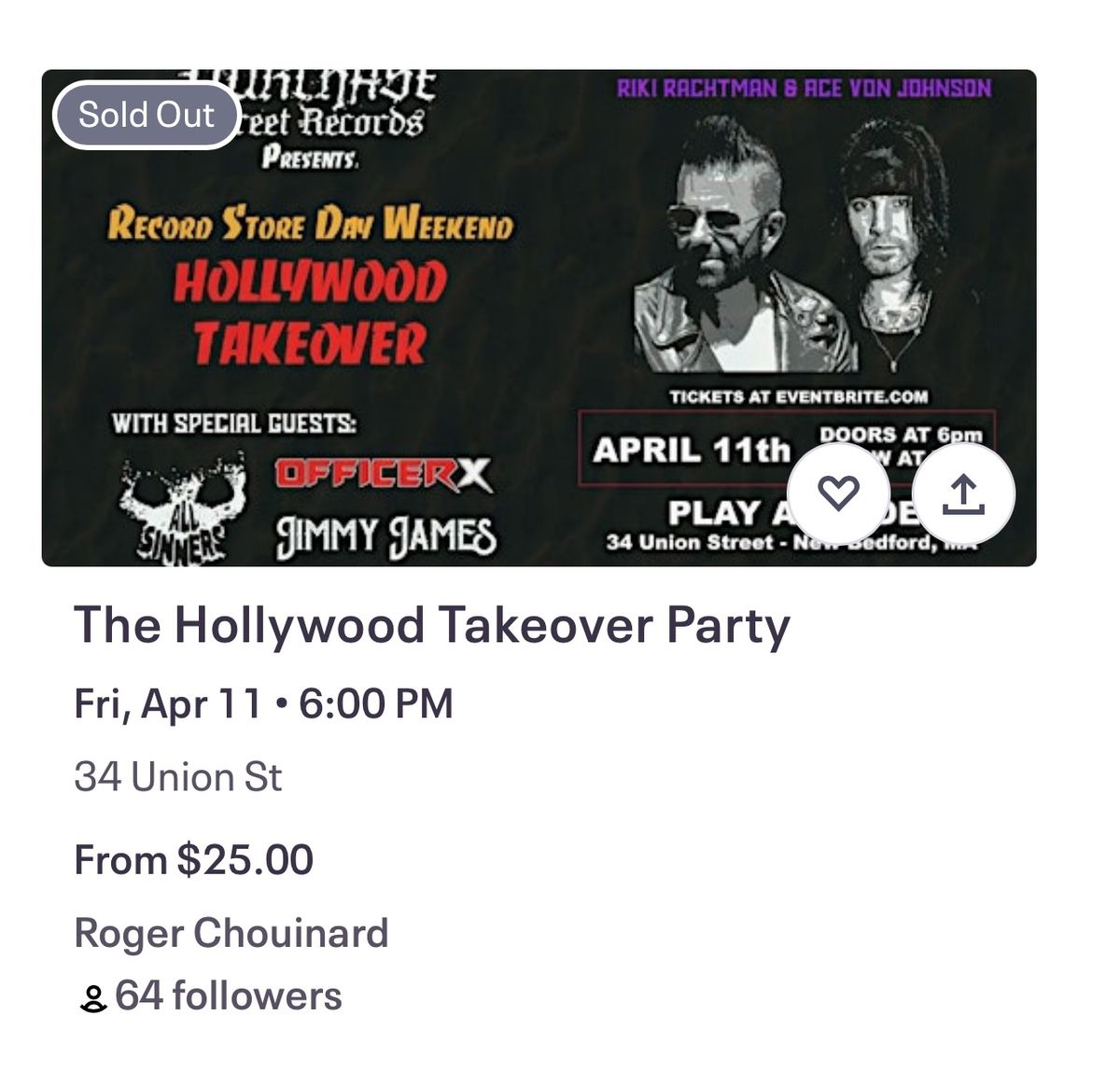 Hollywood Takeover Record Store Day weekend ! Sold Out ! 