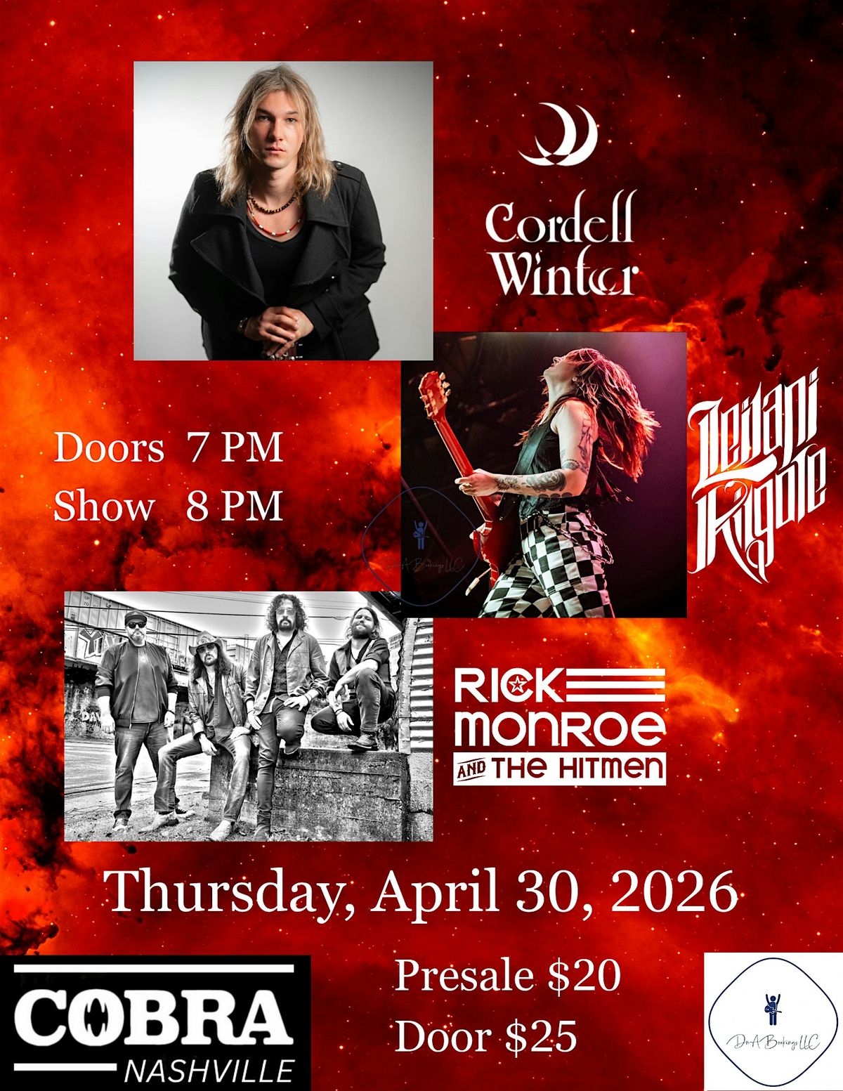 Venue: Cordell Winter | Leilani Kilgore | Rick Monroe & the Hitmen