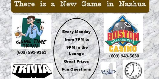 Game Time Trivia Mondays At Boston Billiard Club Casino In Nashua Nashua New Hampshire 26 April 2021