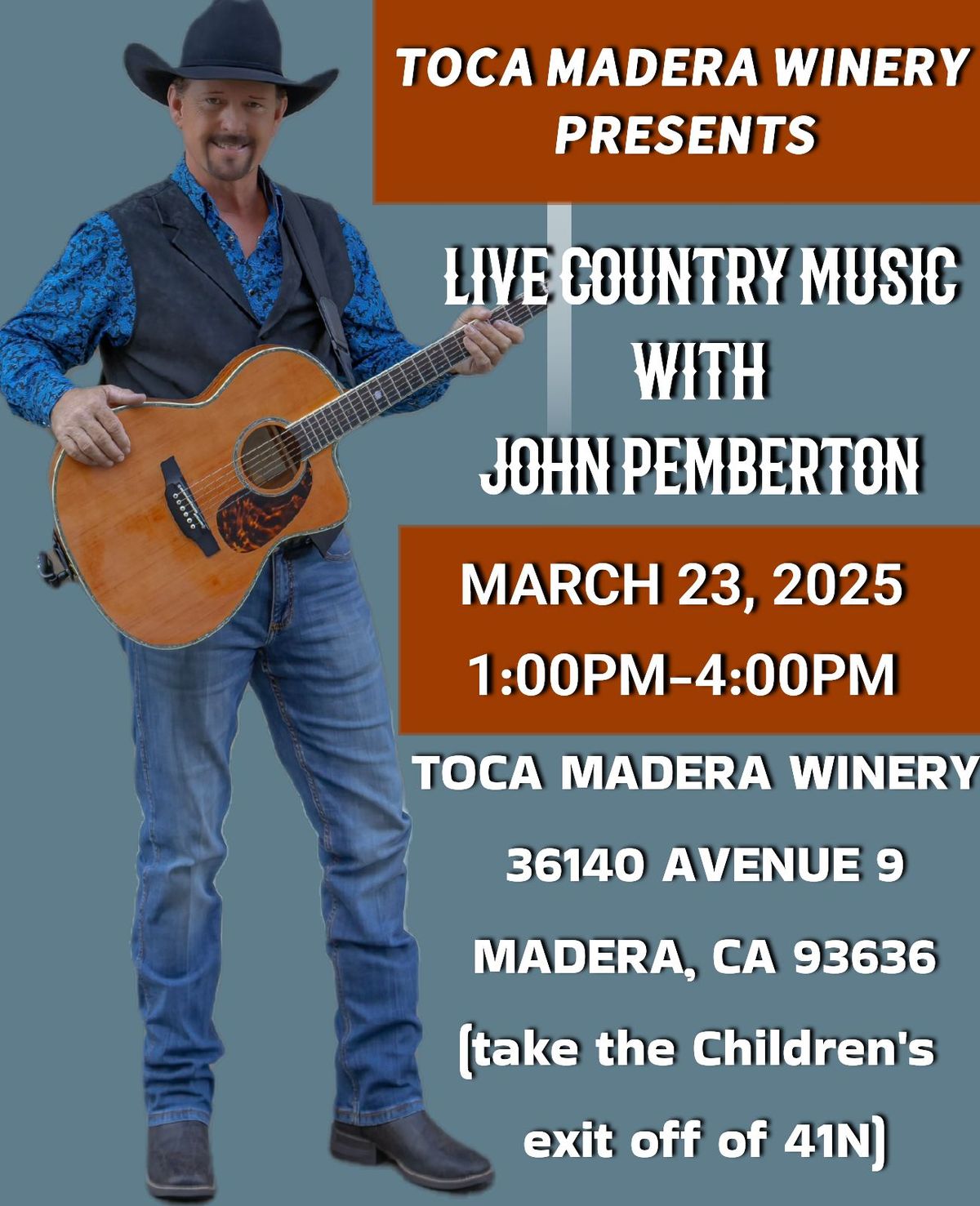 COUNTRY MUSIC ARTIST JOHN PEMBERTON AT TOCA MADERA WINERY 