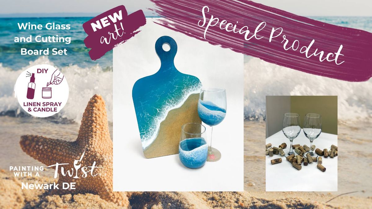 Paint & Sip: Beach Cutting Board and Wine Glass Set