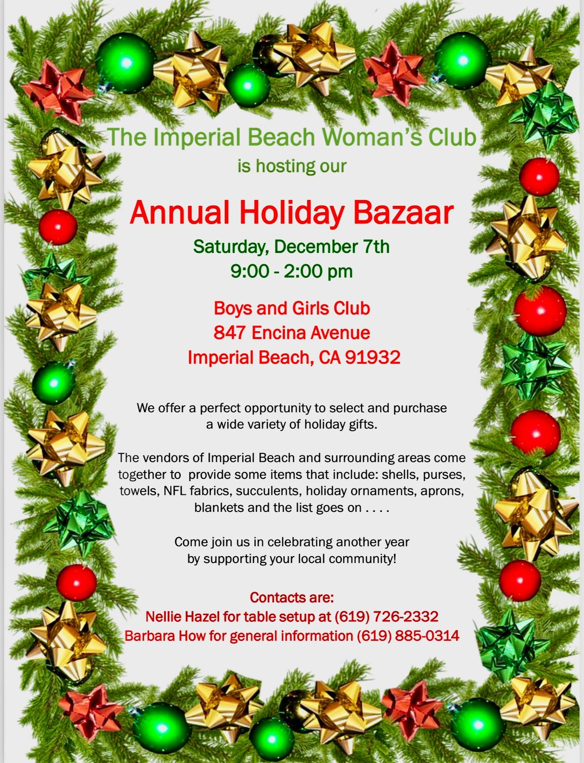 HOLIDAY BAZAAR!