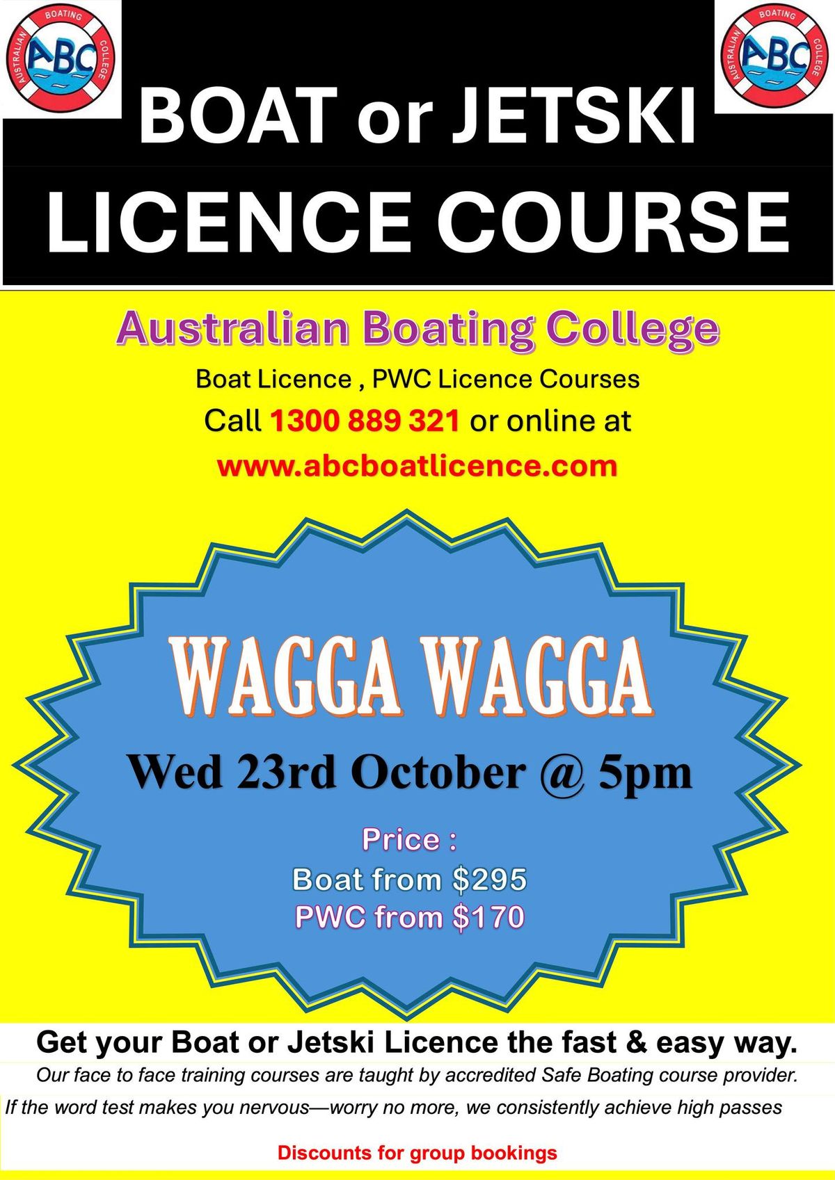 WAGGA - Boat Licence Course & PWC