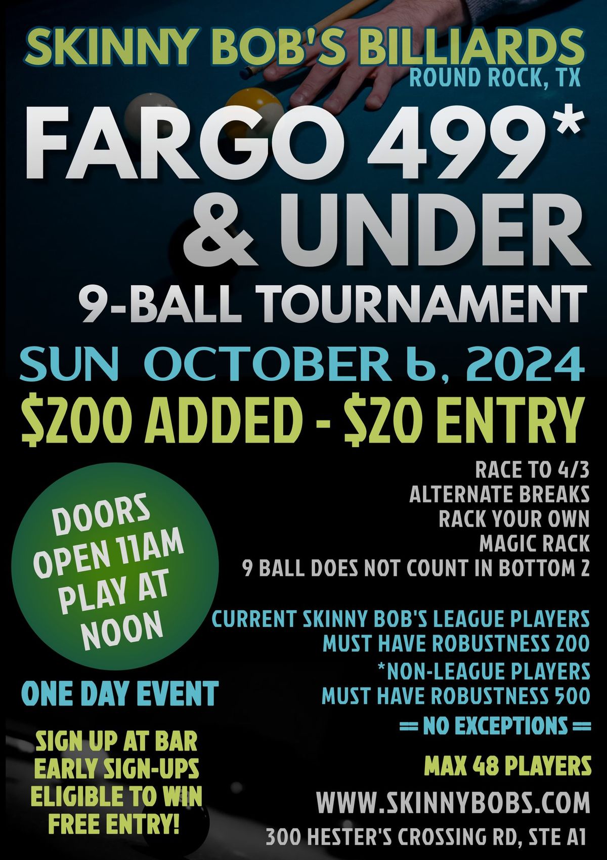 Fargo 499* & Under 9 Ball