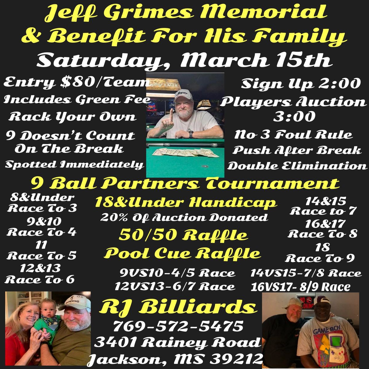 RJ Billiards Jeff Grimes Memorial & Benefit For His Family