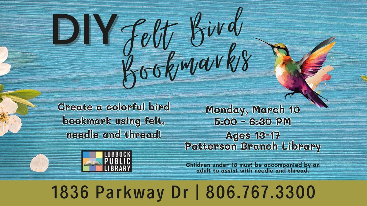 DIY Felt Bird Bookmark Craft at Patterson Branch Library