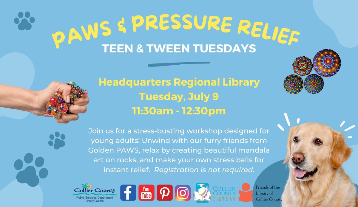 Paws & pressure Relief for Young Adults at Headquarters Regional Library