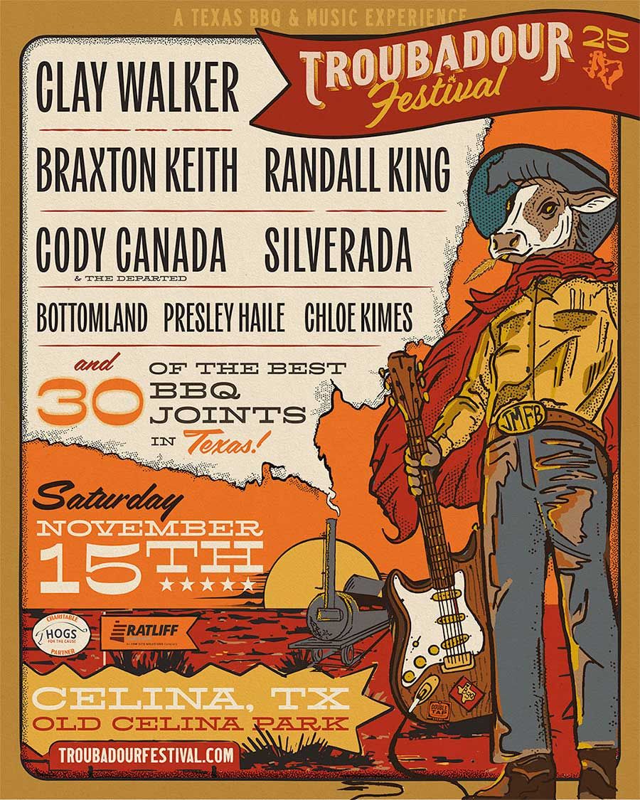 Troubadour Festival: Clay Walker  Braxton Keith  Randall King  Cody Canada and The Departed  Silverada  Bottomland  Presley Haile  & Chloe Kimes