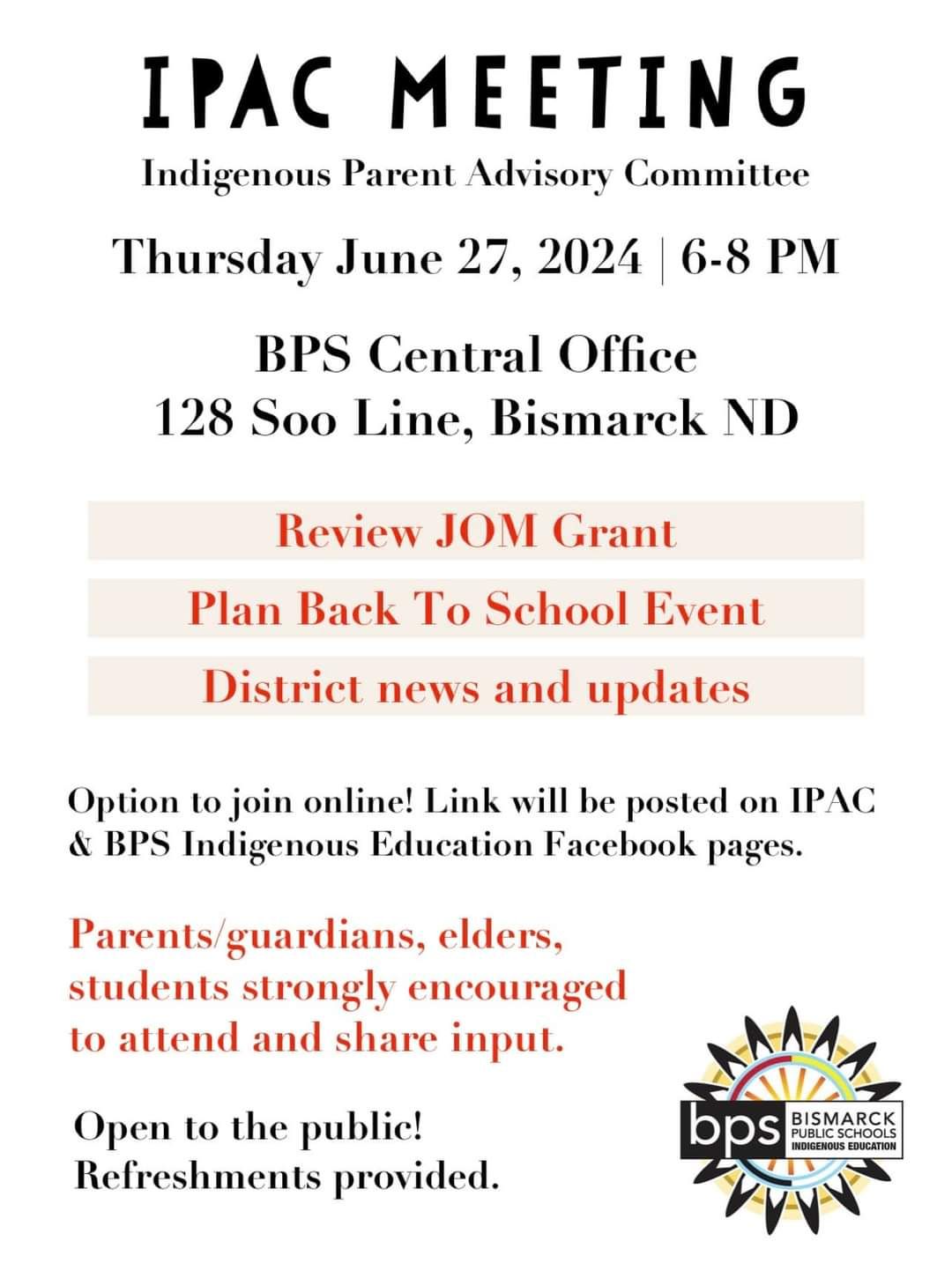 Johnson O'Malley Budget Meeting and Back-to-School Event