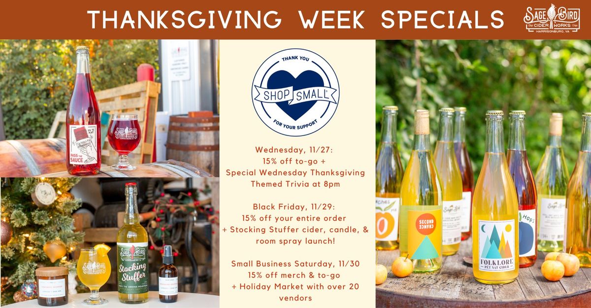 Thanksgiving Week Special at Sage Bird Ciderworks