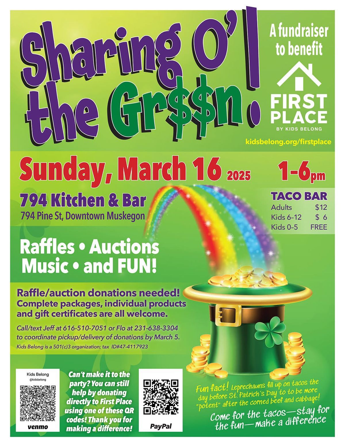 Sharing O\u2019 the Green! Fundraiser for First Place by Kids Belong