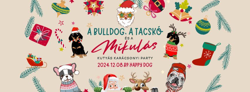 A Bulldog, A Tacsk\u00f3 \u00e9s a Mikul\u00e1s - Kuty\u00e1s Kar\u00e1csonyi Party a Happy Dogban 2024.12.08.