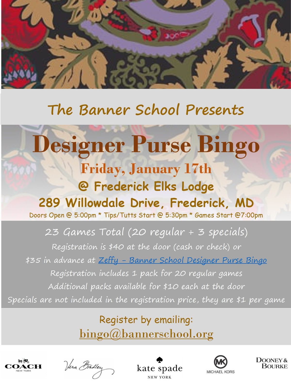 Designer Purse Bingo presented by The Banner School