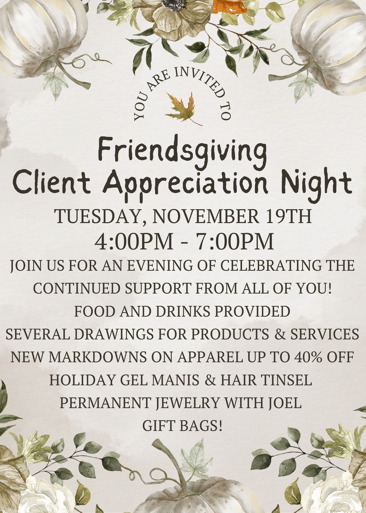 Friendsgiving Client Appreciation Night