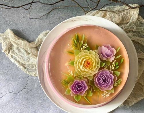 3D Jelly Art Floral Cake - Natural Food Colouring (Basic Level)