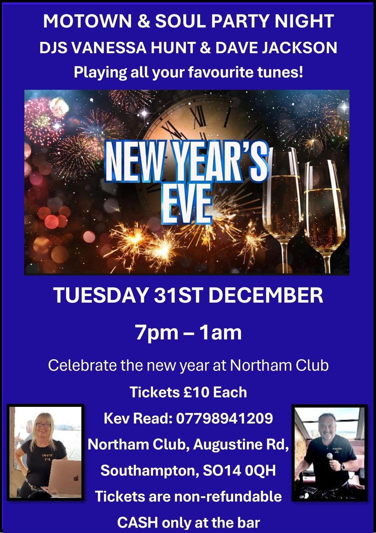 New Years Eve Party - DJs Vanessa Hunt & Dave Jackson. Motown, Soul, Disco, Northern, Ska. \u00a310