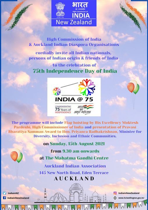 Celebration Of 75th Independence Day Of India In Auckland Mahatma Gandhi Centre Auckland Indian Association 15 August 21