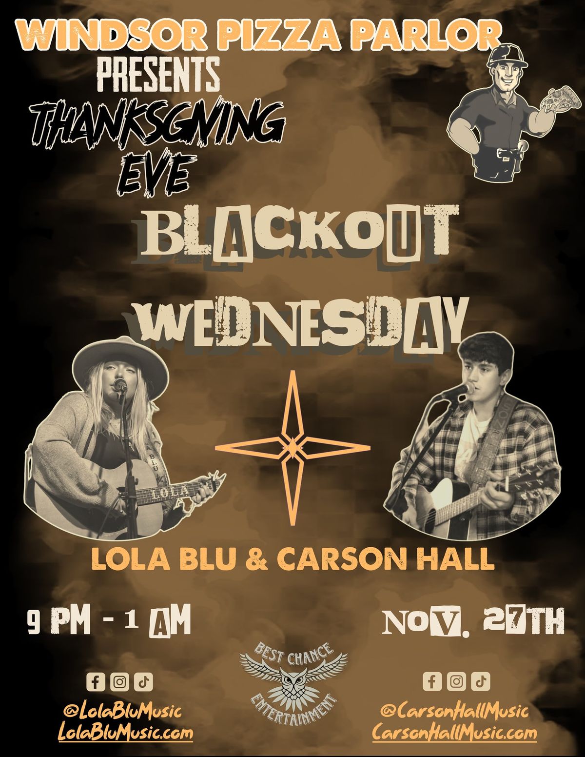 Lola Blu & Carson Hall at Windsor Pizza Parlor on Thanksgiving Eve (Blackout Wednesday)