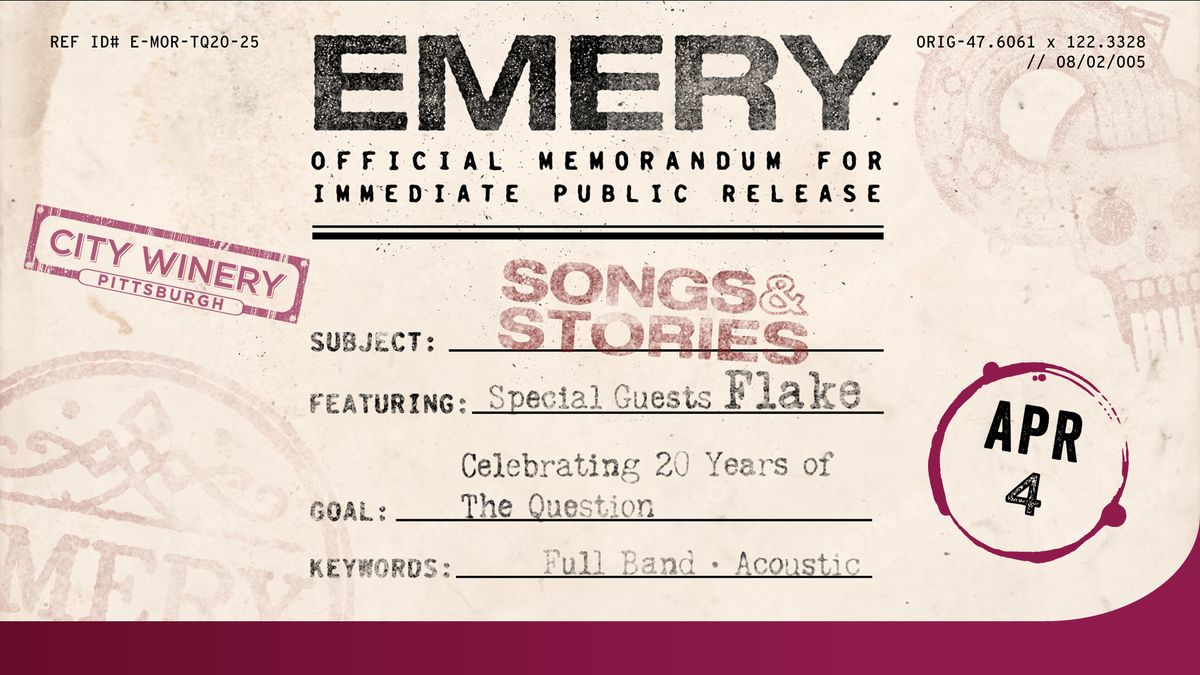 Emery  Songs & Stories \u2013 20th anniversary of The Question with FLAKE