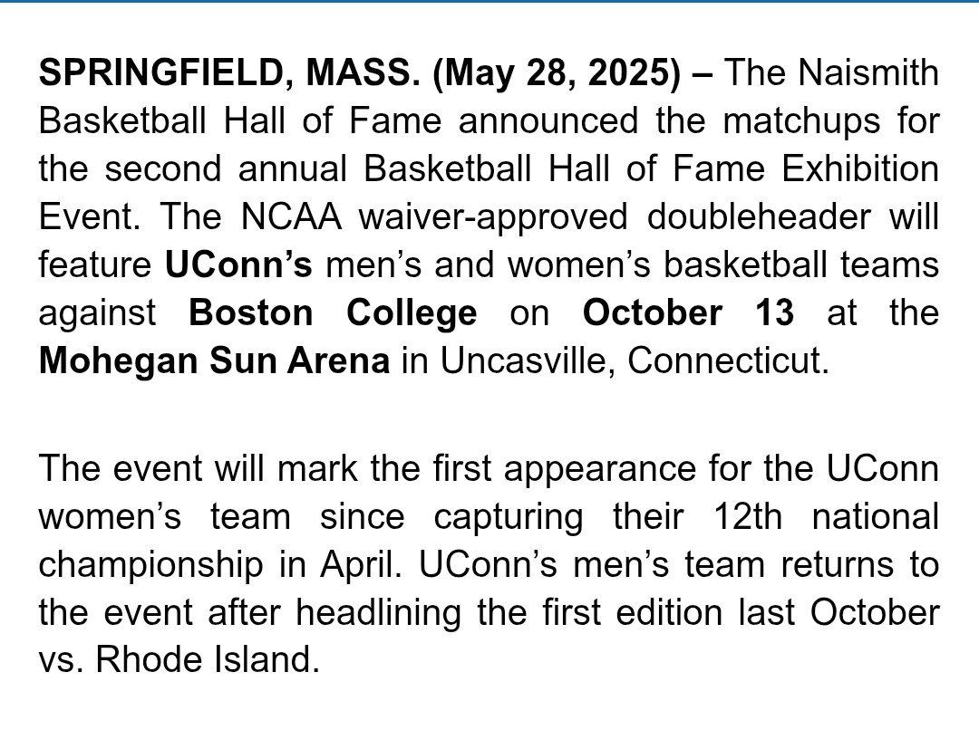 Basketball Hall of Fame Women's Exhibition Game: UCONN vs. Boston College