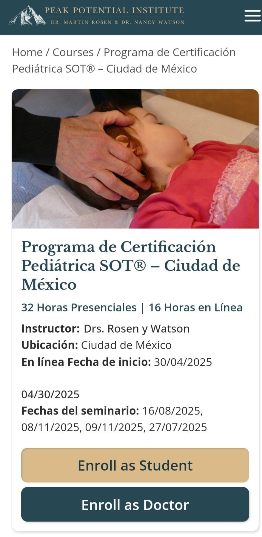 Certificaci\u00f3n SOT Pediatrico. Dr. Martin Rosen y Dra. Nancy Watson 