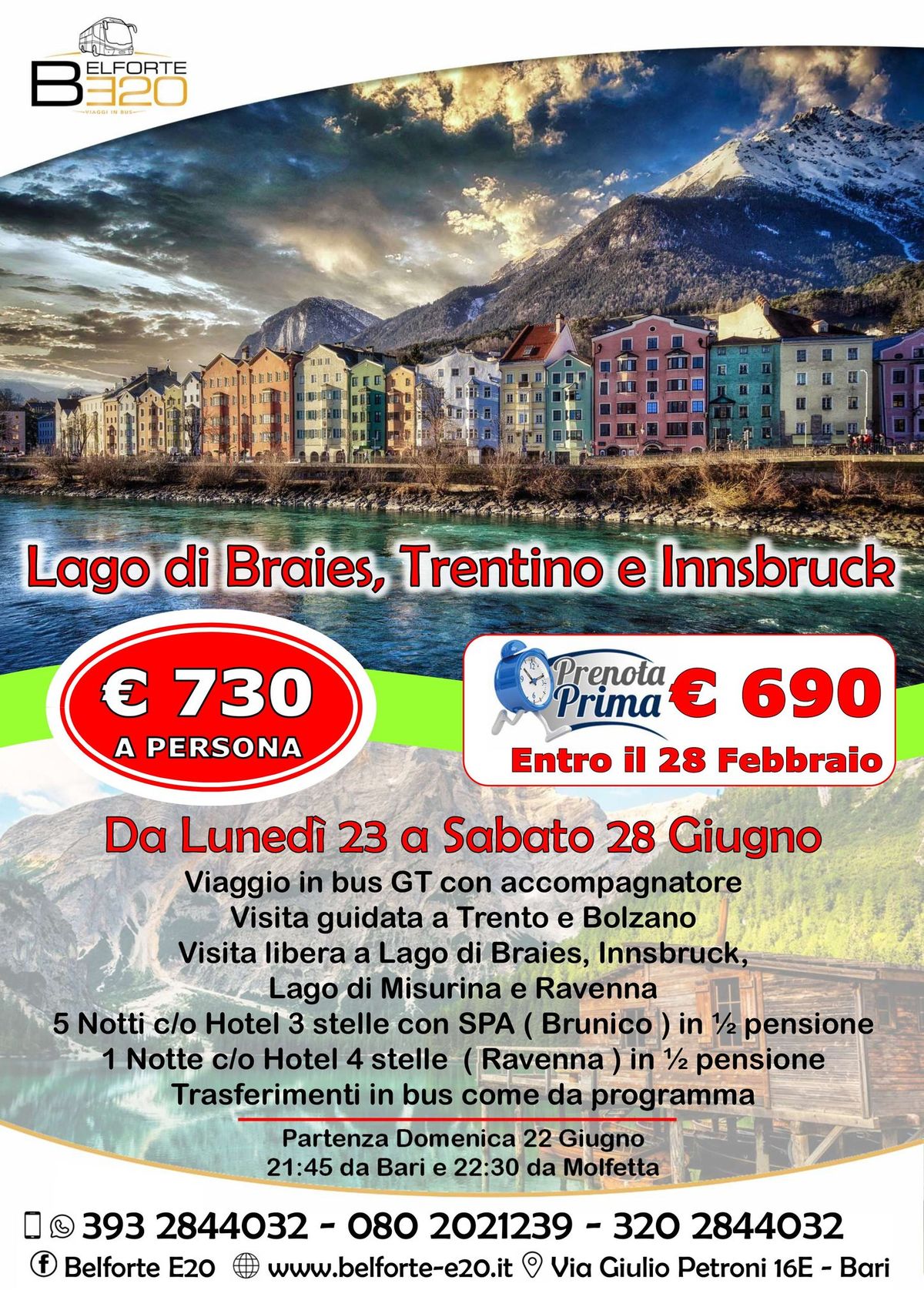 Lago di Braies, Trentino e Innsbruck:Trento, Lago di Braies, San Candido dal 23 al 28 Giugno  2025